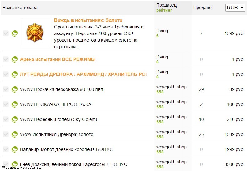 Заработок в World of Warcraft