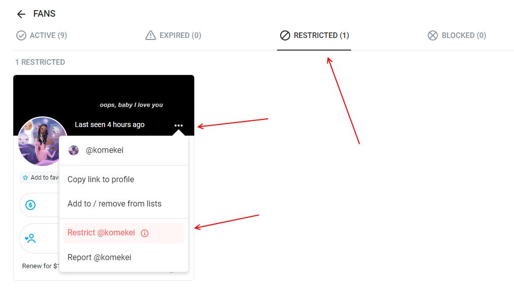 блокировка фаната OnlyFans