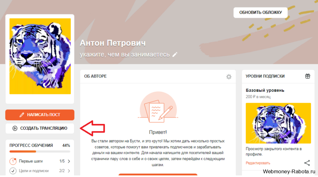 создать трансляцию в Boosty